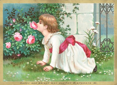Meisje ruikt aan bloemen door English School