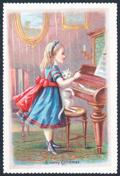 Meisje met kat bij piano door English School