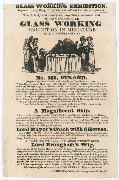 Glaswerk tentoonstelling, 161 Strand, juli 1834 door English School