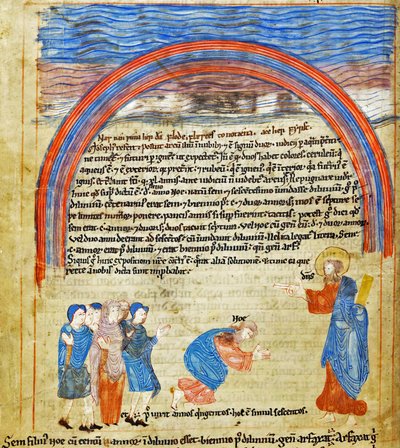God en Noach sluiten het verbond, Oud-Engelse Hexateuch, Cotton Claudius B IV f.16v door English School