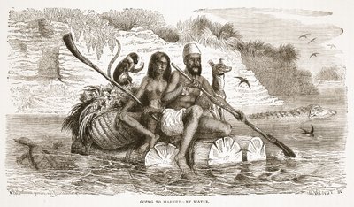 Op weg naar de markt - over water, illustratie uit The Pictorial Edition of the Life and Discoveries of David Livingstone door J. Ewing Richie, uitgegeven door A. Fullarton & Co., 1876 door English School