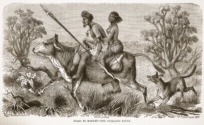 Op weg naar de markt - de landroute, illustratie uit The Pictorial Edition of the Life and Discoveries of David Livingstone door J. Ewing Richie, uitgegeven door A. Fullarton & Co., 1876 door English School