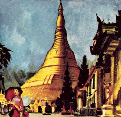 Gouden Pagode in Rangoon door English School
