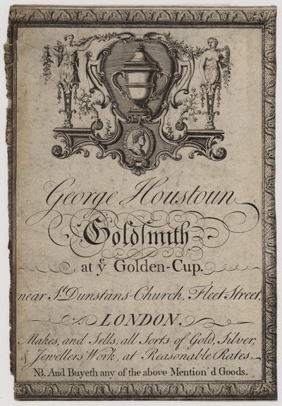 Goud- en Zilversmeden, George Houstoun, handelskaart door English School
