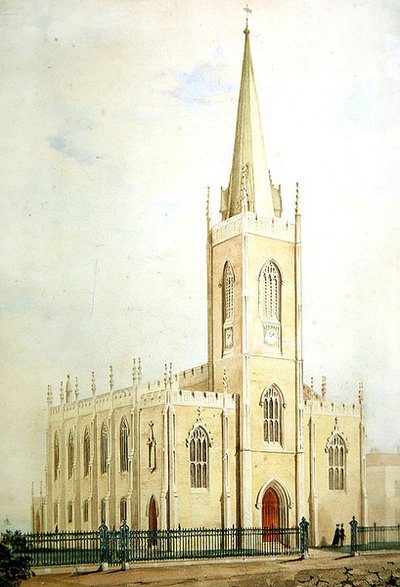 Gotische Commissarissenkerk, presentatie aquarel, ca. 1825 door English School