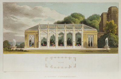 Gotische kas, 1832 (kleurengraving) door English School