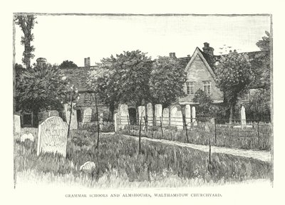 Grammar Schools en Almshouses, Walthamstow Churchyard (gravure) door English School