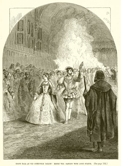 Groot bal in het oude Greenwich Palace: Hendrik VIII danst met Anne Boleyn door English School