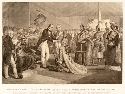 Grote Durbar in Cawnpore na de onderdrukking van de Sepoy-opstand door English School