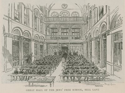 Grote Zaal van de Joodse Vrije School, Bell Lane, Londen door English School