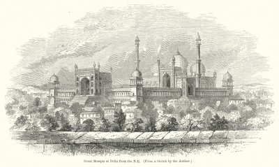 Grote Moskee in Delhi vanuit het NE (gravure) door English School