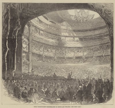 Grote protectionistische demonstratie in Drury-Lane Theatre door English School