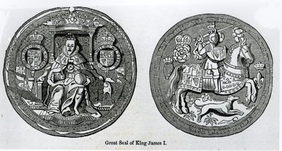 Grote zegel van James I (1566-1625) door English School