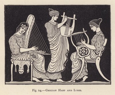 Griekse harp en lieren (gravure) door English School