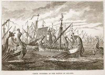 Griekse triremen bij de Slag bij Salamis door English School