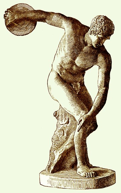 Griekse atleet die de discus werpt, illustratie uit Cassells Geïllustreerde Universele Geschiedenis door Edward Ollier, 1890 door English School