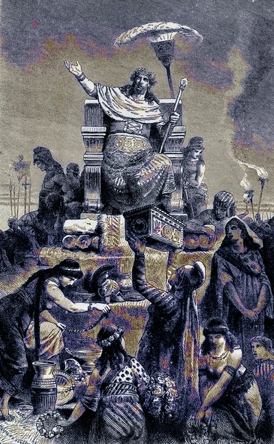 Griekse degeneratie - Croesus op de brandstapel, illustratie uit The Illustrated History of the World, gepubliceerd ca. 1880 door English School