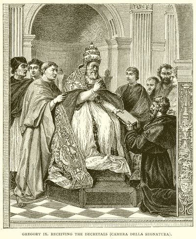Gregorius IX ontvangt de Decretalen (Camera Della Segnatura) door English School