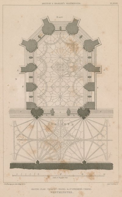 Grondplan van de Chantry Kapel, St Stephens Kapel, Westminster Palace door English School