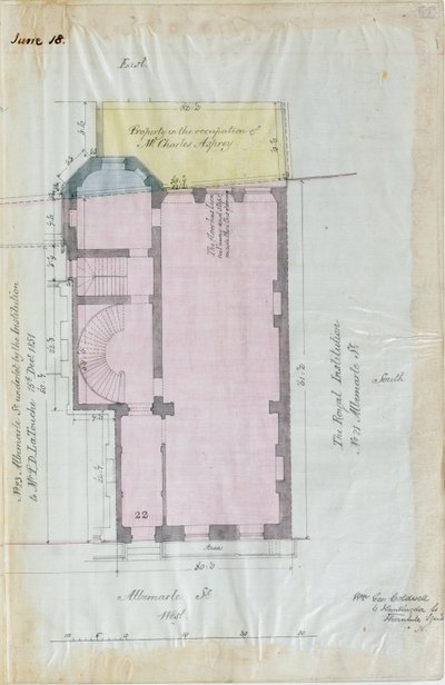 Grondplan van de Royal Institution leases, 1863 door English School