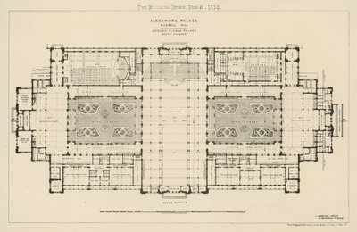 Grondplan van het noordterras van Alexandra Palace door English School