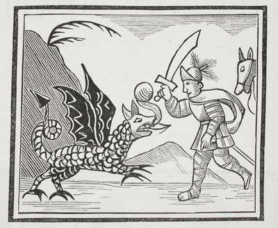 Guy en de Noordumbrische Draak, illustratie uit Chap-books van de Achttiende Eeuw door John Ashton, uitgegeven 1882 door English School
