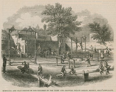 Gymnasia en speelplaats van de kinderen van de Home and Colonial Infant School Society door English School