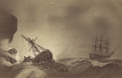 HMS Impetueux, onder bevel van kapitein Thomas Byam Martin, redt de bemanning van HMS Venerable, onder bevel van kapitein J Hunter, gestrand in Torbay, Devon, 24 november 1804 door English School