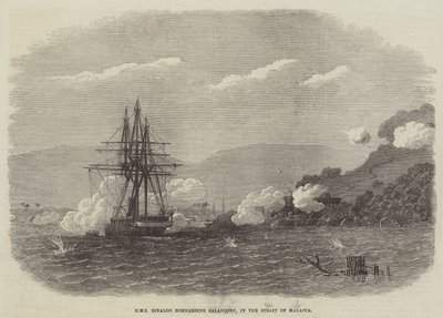 HMS Rinaldo bombardeert Salangore, in de Straat van Malakka door English School