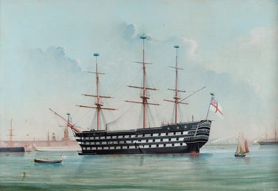 HMS Victory in de Haven van Portsmouth, ca.1860 door English School