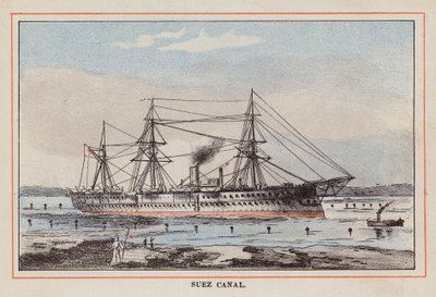HM Indisch Troepenschip: Suezkanaal (gekleurde gravure) door English School