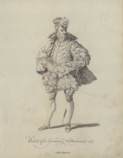 Gewoonte van een Duitse edelman in 1577 (gravure) door English School