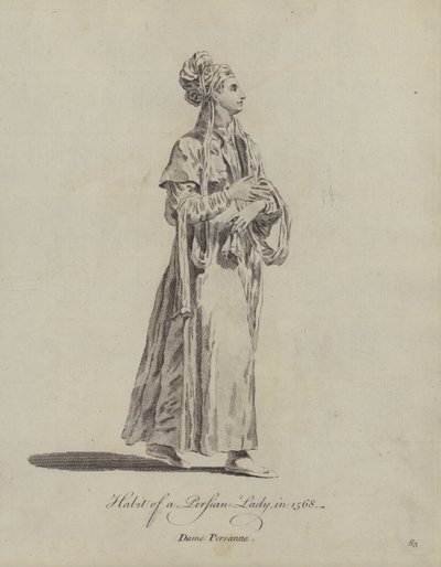 Gewoonte van een Perzische dame in 1568 (gravure) door English School