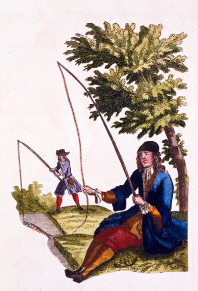 Gewoonten van een heer - Vissen, 1690 (handgekleurde gravure) door English School