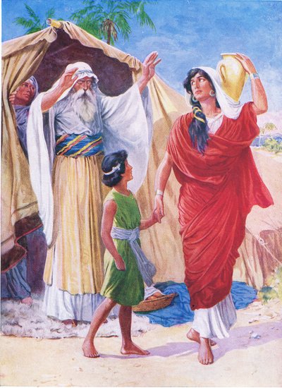 Hagar en Ismaël, uit Het Bijbel Prentenboek gepubliceerd door Thomas Nelson, ca. 1950 door English School