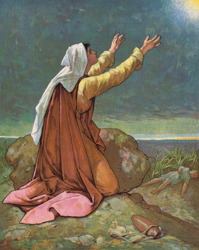 Hagar en Ismaël in de woestijn door English School