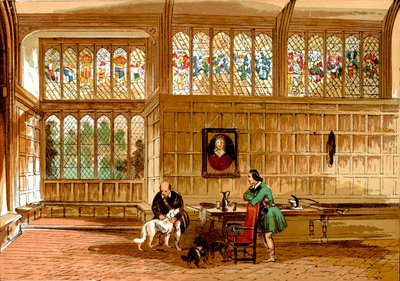 Hall at Ockwells, Berkshire (ingekleurde gravure) door English School