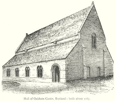 Zaal van Oakham Castle, Rutland: Gebouwd rond 1185 (gravure) door English School
