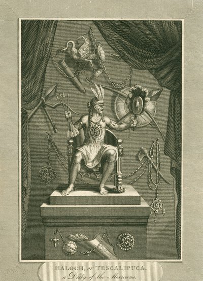 Haloch, of Tescalipuca, een godheid van de Mexicanen, illustratie uit De Wereld: of de huidige staat van het Universum, zijnde een Algemene en Complete Collectie van Moderne Reizen en Reizen, door Cavendish door English School