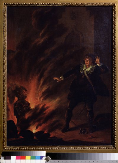 Hamlet en de geest van zijn vader, illustratie voor het stuk Hamlet van William Shakespeare (1564-1621), schilderij van de Engelse school begin 19e eeuw, Museum Poesjkin, Moskou door English School