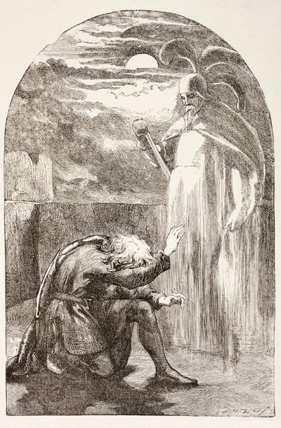 Hamlet ziet de geest, de geest van zijn vader, uit 