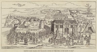 Hampton Court Palace, het beroemde schilderij van "Het Veld van het Gouden Laken" (gravure) door English School