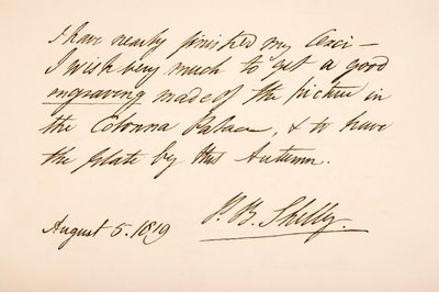 Handschrift en handtekening van Percy Bysshe Shelley, 1819 door English School