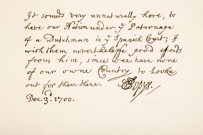 Handschrift en handtekening van Samuel Pepys, 1700 door English School