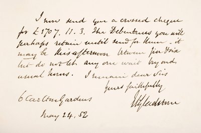 Handschrift en handtekening van William Eward Gladstone door English School
