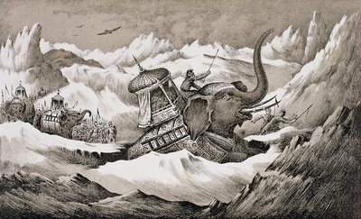 Hannibal (247-ca.183 v.Chr.) en zijn oorlogsolifanten die de Alpen oversteken door English School
