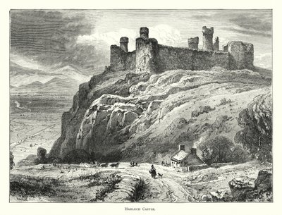 Kasteel van Harlech (gravure) door English School