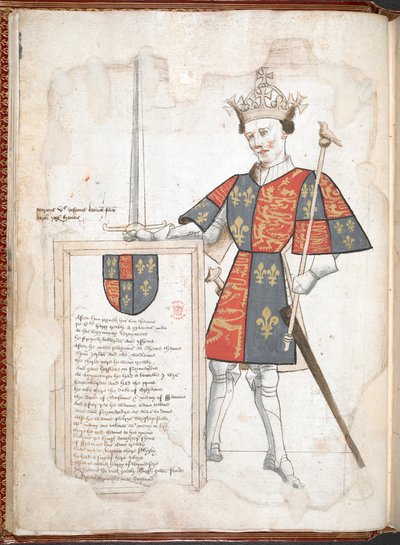 Een Engelse koning in harnas en tabberd (Hendrik V) uit 