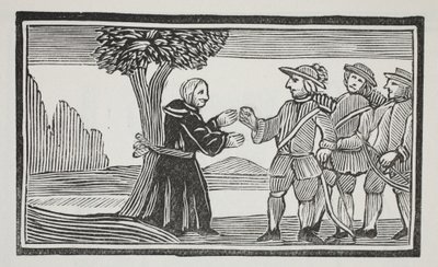Hij bond de abt aan een boom, illustratie uit Chap-books van de achttiende eeuw door John Ashton, uitgegeven 1882 door English School