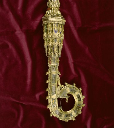 Hoofd en kromstaf van de kromstaf van William of Wykeham (c.1320-1404): Pauluszijde (verguld zilver) (detail) door English School
